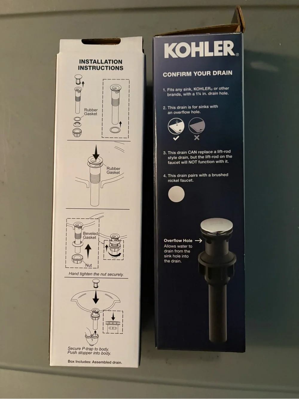Kohler Vibrant Brushed Nickel Bathroom Sink pop up drains brand new